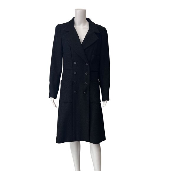 CHANEL 2001 Black Double Breasted Pea Coat Midi Jacket size IT 42/6 - Picture 1 of 12